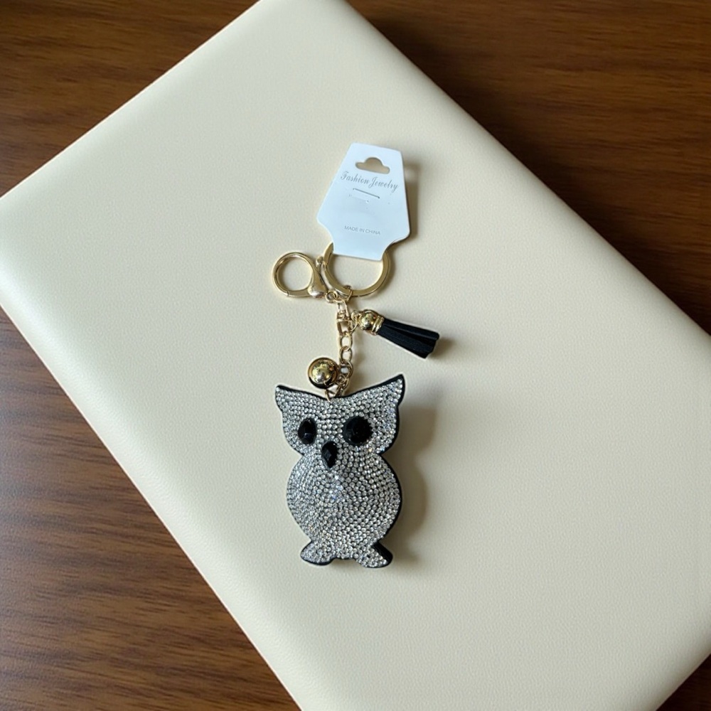 Fashion Jewelry Sparkling Silver and Black Owl Key Holder